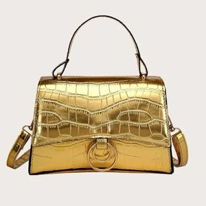 Metallic Croc Satchel Bag